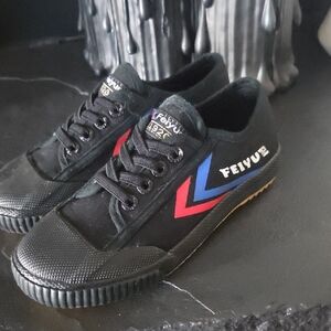 Feiyue Boys Black Sneakers with Red and Blue Accents